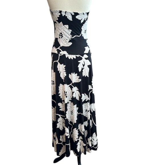 Ariella Black Cream Flower Strapless Dress - Picture 4 of 7
